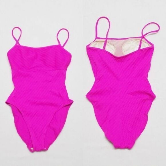 VINTAGE 90s Beach Bay Fuschia High Rise Swimsuit - Picture 1 of 11